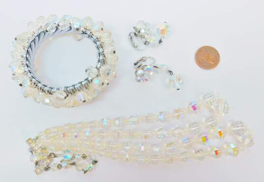Vintage Laguna & Fashion Icy Aurora Borealis Clip-On Earrings Necklace & Stretch Bracelet 157.6g image number 6