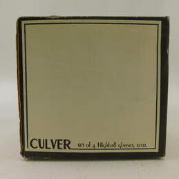 Vintage MCM Culver Unicorn 22K Gold Black Highball Glasses Set of 4 IOB