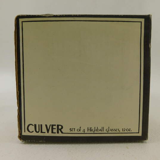 Vintage MCM Culver Unicorn 22K Gold Black Highball Glasses Set of 4 IOB image number 1