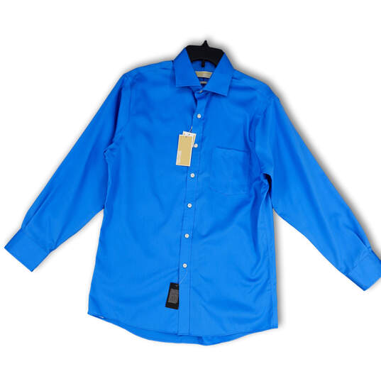 NWT Mens Blue Collared Long Sleeve Pocket Button-Up Shirt Size 32/33 image number 1