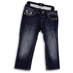 Womens Blue Denim Medium Wash Distressed Pockets Capri Jeans Size 5/6