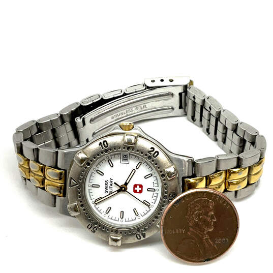 Designer Swiss Military Two-Tone White Round Date Dial Analog Wristwatch image number 2