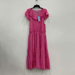 NWT Womens Pink Polka Dot Flutter Sleeve Ruffle V-Neck Maxi Dress Size 2X