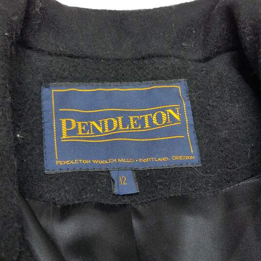 Pendleton Black Merino Wool Pea coat Size 12 Quilted Back Design Upcycled image number 3