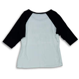 Womens Black White Round Neck 3/4 Sleeve Graphic Pullover T-Shirt Size XXL alternative image