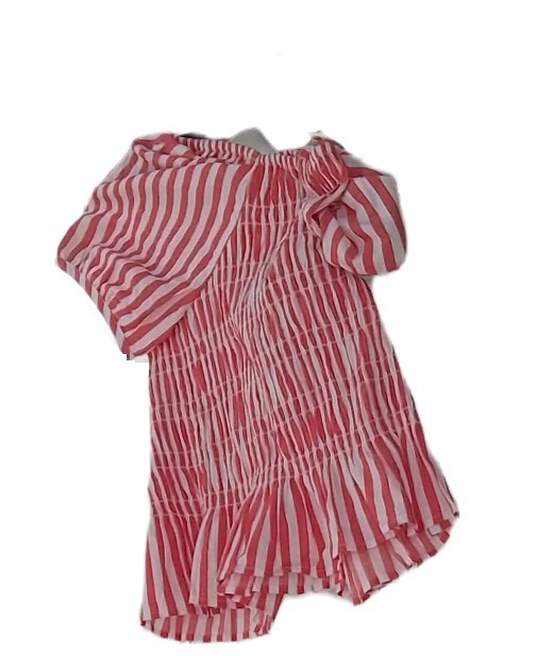 Womens Pink White Stripped Short Sleeve Crop Blouse Top Size Medium image number 3
