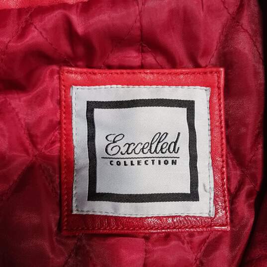 Excelled Collection Women's Red Leather Full-Zip Collared Jacket Size M image number 4