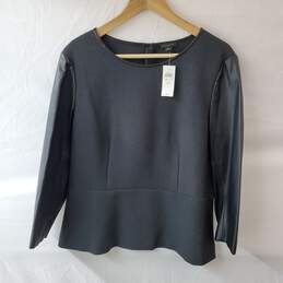 Women's Anne Taylor Black/Dark Gray Blouse with Faux Leather Sleeves Size 14 NWT