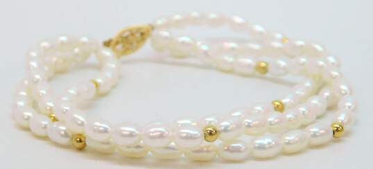 14K Yellow Gold Clasp & Beaded Multi Strand Pearl Bracelet 11.3g image number 3