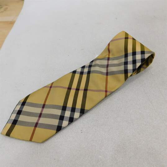 BURBERRY London Men's Yellow House Check Silk Necktie Tie with COA image number 2