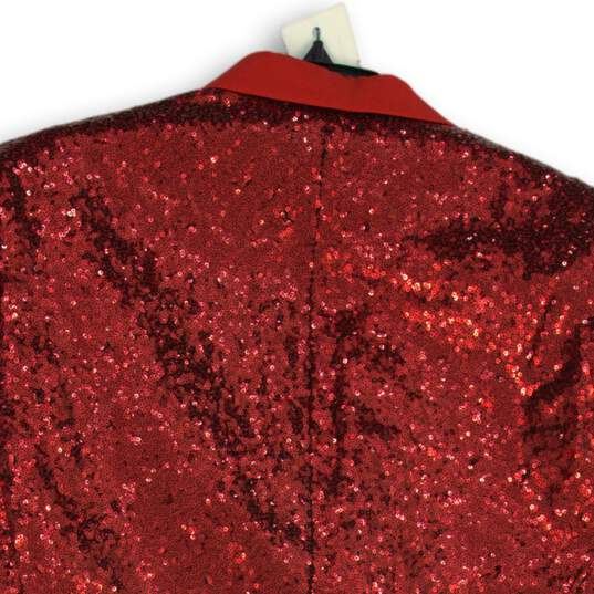Mens Red Sequin Long Sleeve Notch Lapel Single Breasted Two Button Blazer Sz 44 image number 4
