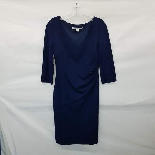 Diane Von Furstenberg Navy Blue Long Sleeved Shift Dress WM Size 6 image number 1