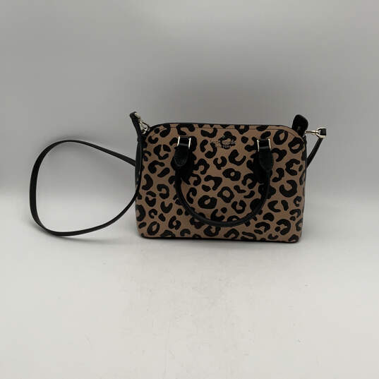 Womens Black Leather Leopard Print Zipper Double Handle Crossbody Bag Purse image number 1