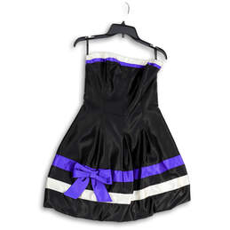 Womens Black Purple Strapless Bow Back Zip Cocktail Mini Dress Size 7