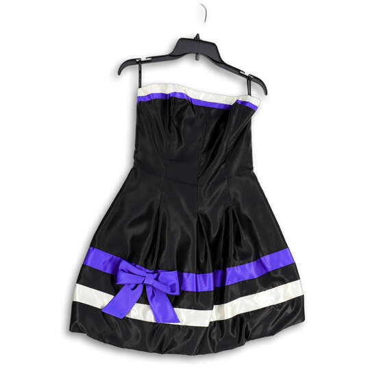 Womens Black Purple Strapless Bow Back Zip Cocktail Mini Dress Size 7 image number 1