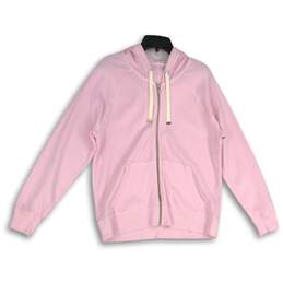 Womens Pink Long Raglan Sleeve Pockets Drawstring Full Zip Hoodie Size M