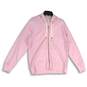 Womens Pink Long Raglan Sleeve Pockets Drawstring Full Zip Hoodie Size M image number 1