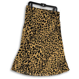 Womens Black Brown Animal Print Regular Fit Pull-On Midi A-Line Skirt Sz PL