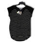 NWT Womens Black White Striped V-Neck Short Sleeve Pullover Blouse Top Sz S image number 1