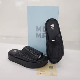 MOMA Women's 'Donna' Black Leather Platform Slide Sandals Size 39 EU/8.5 US