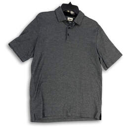 Mens Gray Short Sleeve Side Slit Stretch Pullover Polo Shirt Size Medium