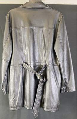 Middle Brooks Womens Gray Leather Collared Long Sleeve Overcoat Size Medium alternative image
