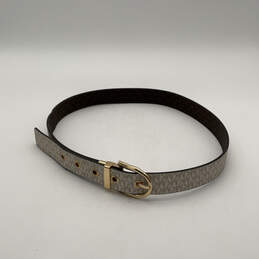 Womens White Brown Faux Leather Signature Print Reversible Adjustable Belt