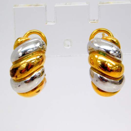 14K Yellow & White Gold Puffy Swirled Half Hoop Post Earrings 3.5g image number 2