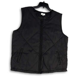 NWT Mens Black Sleeveless Round Neck Full-Zip Quilted Vests Size L