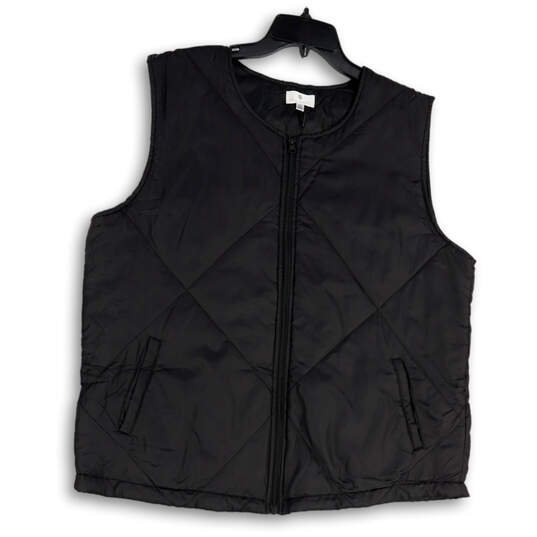 NWT Mens Black Sleeveless Round Neck Full-Zip Quilted Vests Size L image number 1