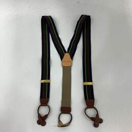 Mens Blue Green Brown And Red Striped Stretch Adjustable Suspender