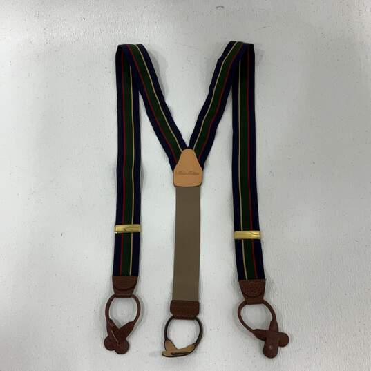 Mens Blue Green Brown And Red Striped Stretch Adjustable Suspender image number 1