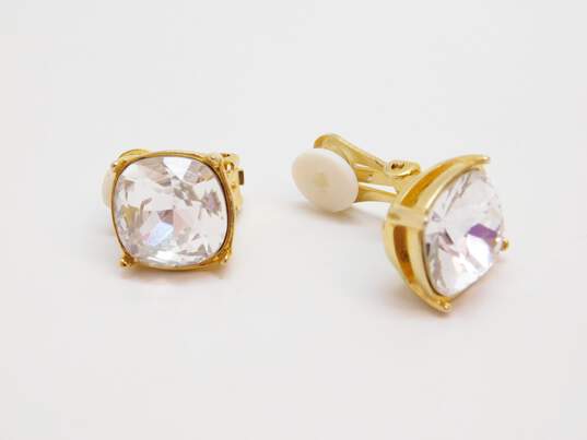 Vintage Kenneth Jay Lane Icy Rhinestone & Gold Tone Clip-On Earrings 7.1g image number 4