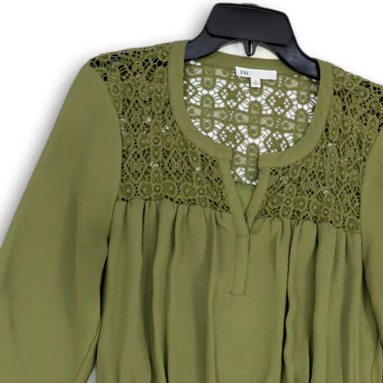 Womens Green Lace Split Neck Long Sleeve Pullover Fit & Flare Dress Size M image number 3