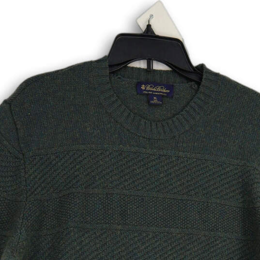 Mens Green Long Sleeve Crew Neck Ribbed Hem Knitted Pullover Sweater Sz XL image number 3