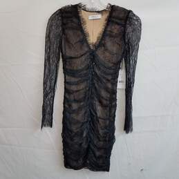 Black long sleeve lace ruched bodycon mini dress XS nwt