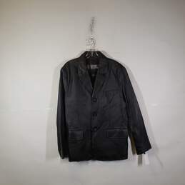 Mens Long Sleeve Notch Lapel Button Front Leather Suit Jacket Size Large