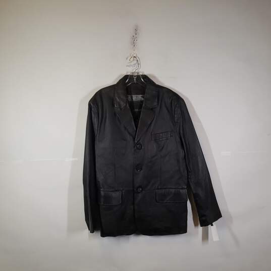 Mens Long Sleeve Notch Lapel Button Front Leather Suit Jacket Size Large image number 1