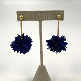 Designer J. Crew Gold-Tone Blue Pom Pom Fashionable Drop Earrings alternative image