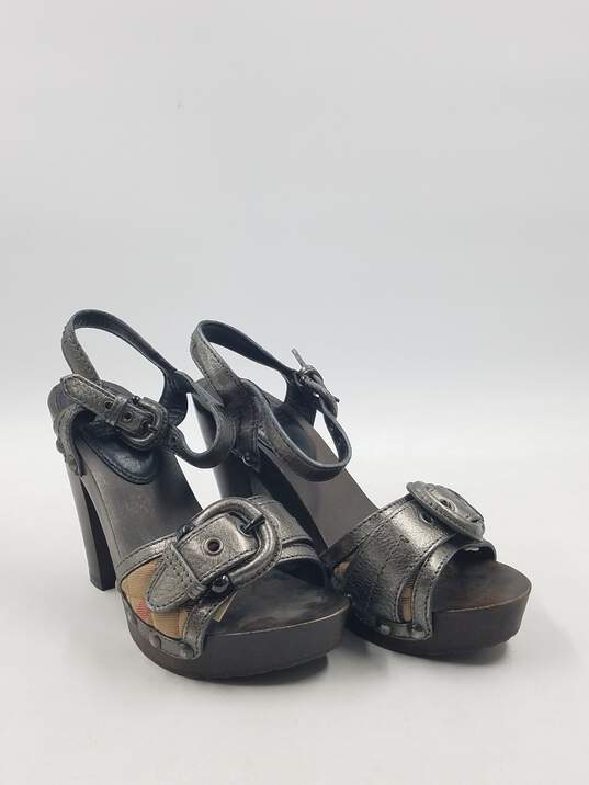 Authentic Burberry Gunmetal Check Sandals W 6 image number 3