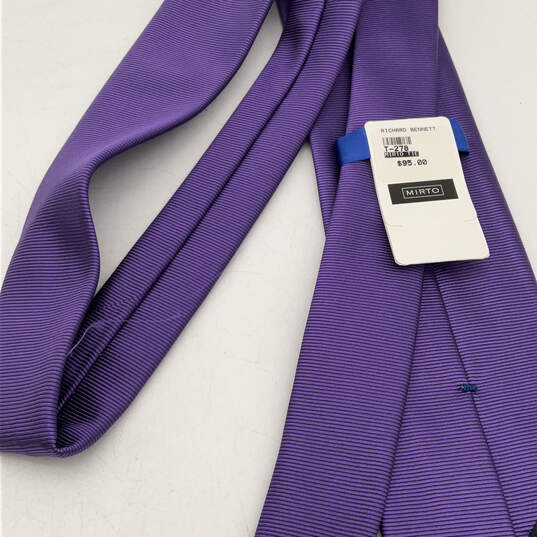 NWT Mens Purple Silk Striped Classic Adjustable Pointed Designer Neck Tie image number 2