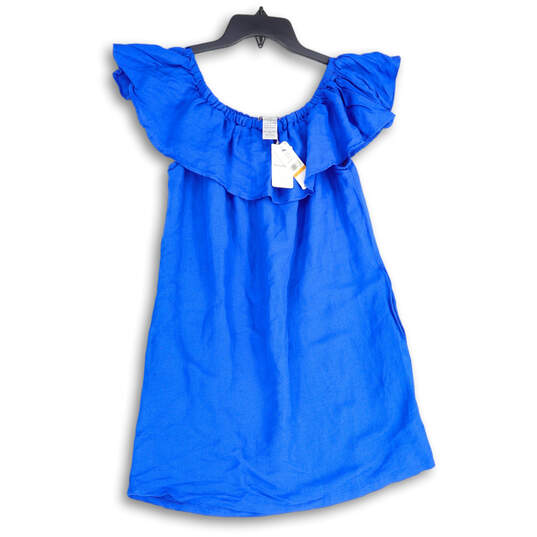 NWT Womens Blue Off The Shoulder Pullover Shift Dress Size Small image number 1
