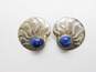 Artisan 925 Sterling Silver Lapis Lazuli Sunbeam Cut Out Statement Clip-On Earrings 31.1g image number 1