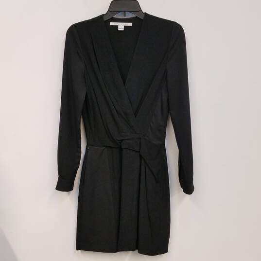 Womens Black Long Sleeve Surplice Neck Side Zip Mini Dress Size 2 image number 1