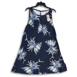 NWT Womens Navy Blue White Floral Sleeveless Scoop Neck A-Line Dress Size Large