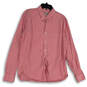 Mens Pink White Striped Long Sleeve Collared Button-Up Shirt Size Large image number 1
