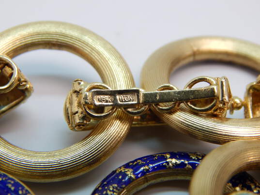 Vintage Italian 18K Yellow Gold Blue Enamel Circle Link Bracelet 34.9g image number 5
