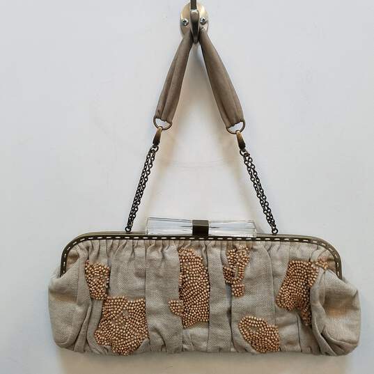BCBG MaxAzria Beaded Textile Long Clutch Natural image number 6