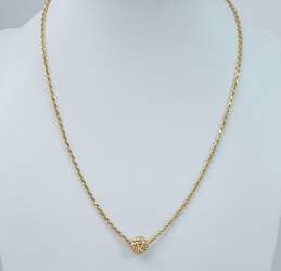 14K Yellow Gold Cut Out Ball Pendant On Rope Chain Necklace 9.6g