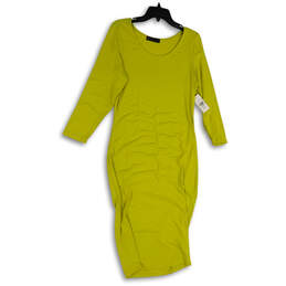 NWT Womens Yellow Ruched Round Neck Long Sleeve Bodycon Dress Size 0